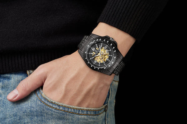 Limited Edition Skeleton Mechanism Black Designer Mens watch