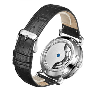 Steel & Grey Automatic Designer Mens Watch with Designer Leather Strap